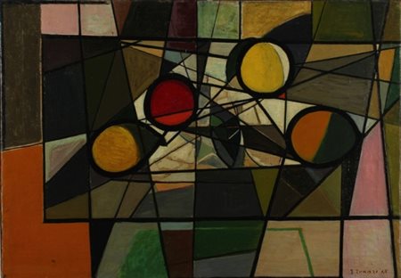 ENZO BRUNORI Perugia 1924 - Roma 1993 Tavolo con frutta in astratto, 1948...