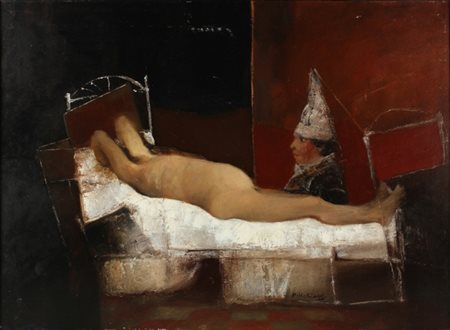 ALESSANDRO KOKOCINSKY Porto Recanati 1948 Interno con figure, 1980 ca. Olio...