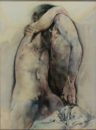 RENZO VESPIGNANI Roma 1924 - 2000 Comunione, 1979 Olio e tecnica mista su...