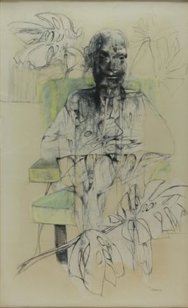 RENZO VESPIGNANI Roma 1924 - 2000 Il ritratto, 1964 Tecnica mista di olio e...