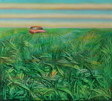 FRANCO MULAS Roma 1938 Macchina sul prato, 1968 Acrilici su tavola, cm. 68 x...