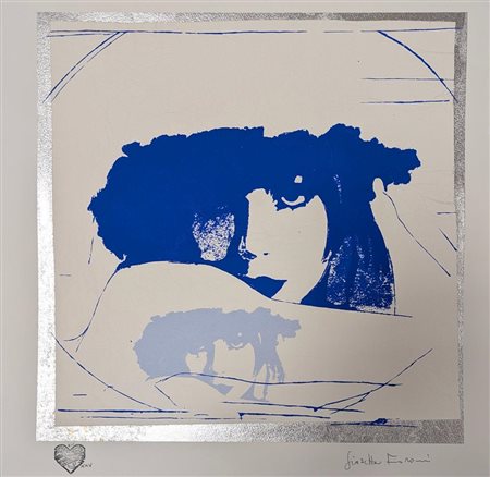 Giosetta Fioroni (Roma, 1932 - ) 
Doppio Liberty Blu e Azzurro 
serigrafia materica con pigmento e argento sintetico su carta Pescia in cotone da 350 grammi cm 50x50