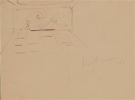 Lucio Fontana Studi per parete 1953 China su carta cm 21x28 - in cornice cm...