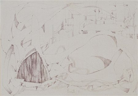 Armando Buratti Il viale di notte (Piancastagnaio) 1949 China su carta cm...