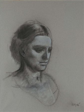 Alberto Sughi Ritratto Carboncino, pastelli e tempera su carta cm 65x50 - in...