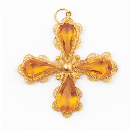 PENDENTE in oro giallo 18 KT con quarzi citrino