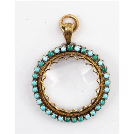 PENDENTE in oro giallo e bianco 18 KT con turchesi