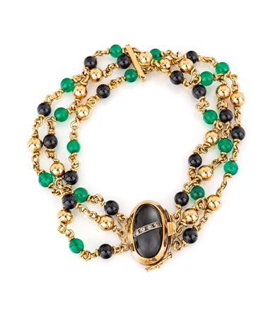 Bracciale in oro, onice, crisoprasio e diamanti Oro giallo 750/000. Peso...