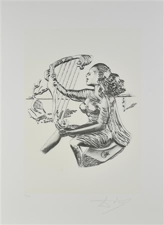 Salvador Dali' LA MUSICA lito-serigrafia su carta a mano Fabriano, cm 70x50;...