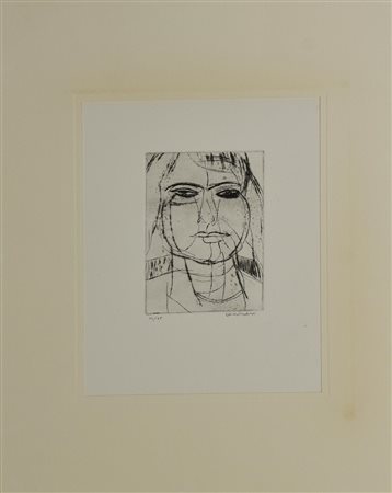 Bruno Cassinari VOLTO acquaforte, cm 14,7x10, su foglio cm 28,5x24; es. 24/75...