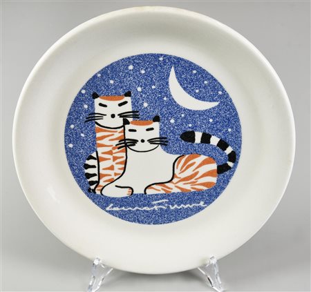 Laura Fiume GATTI serigrafia su ceramica, diam. cm 25x3 firma in lastra sul...