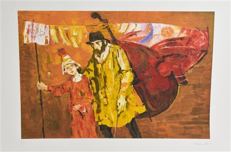 Trento Longaretti VIANDANTI serigrafia materica, cm 50x70; es. P.A. firma e...