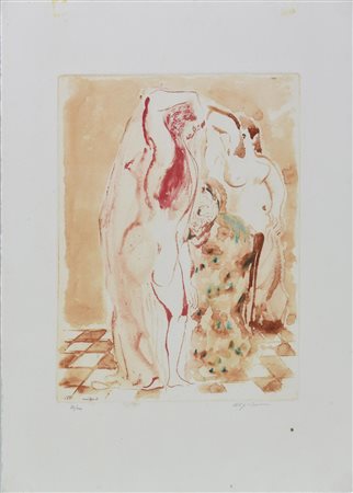 Aligi Sassu LA RUFFIANA acquaforte-acquatinta, cm 33x25, su foglio cm 50x36;...