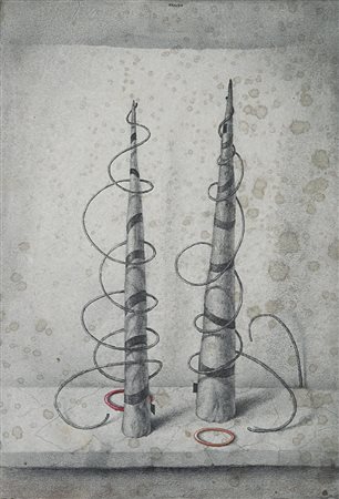 Armodio , Parma 1938 , "A e B" 1989 tecnica mista su carta, cm 34x23 Firmato...