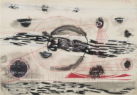 Gianni Bertini , Pisa 1922 , Caen 2010 "Senza titolo" 1951 tecnica mista su...