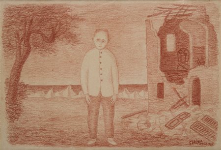 Giuseppe Viviani , Agnano di Pisa 1898 , Pisa 1965 "Omino con casa in rovina"...