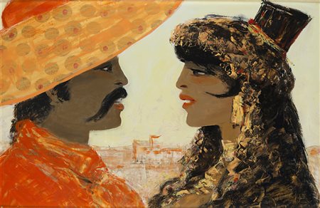 Salvatore Fiume , Comiso 1915 , Milano 1997 "Messico" olio su cartone telato,...