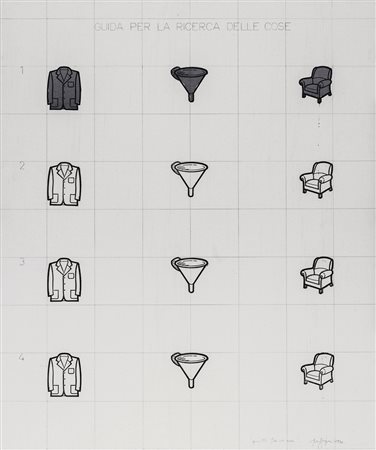 Tino Stefanoni , Lecco 1937 , "Quattro file di cose" 1970 tecnica mista su...