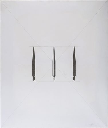 Tino Stefanoni , Lecco 1937 , "La penna" 1976 tecnica mista su tela applicata...