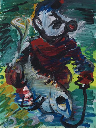 Siegfried Anzinger , Weyer 1953 , "Senza titolo" olio su carta, cm 55x42...