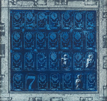 Lili Orszag , Ungvár 1926 , Budapest 1978 "Buvos negyzet" olio su masonite,...