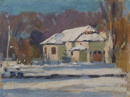 Giorgio Morandi , Bologna 1890 , 1964 "Paesaggio di neve" 1911 olio su...