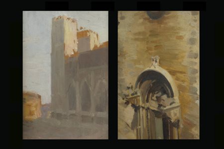 ORESTE PIZIO<BR>Torino 1879 - 1938<BR>"Coppia di vedute della cattedrale di Chartres"