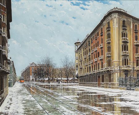 RAOUL VIGLIONE<BR>Torino 1937<BR>"Torino: via Duchessa Jolanda n. 17, e sullo sfondo Piazza Benefica sotto la neve" marzo 2003