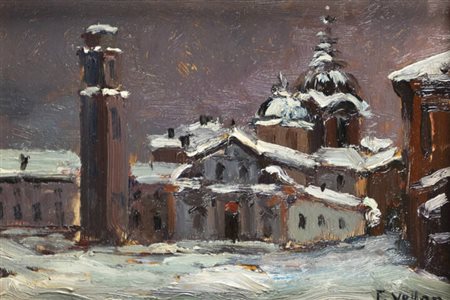 FELICE VELLAN<BR>Torino 1889 - 1976<BR>"Borgo sotto la neve"