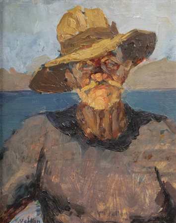 FELICE VELLAN<BR>Torino 1889 - 1976<BR>"Pescatore di Marciana Marina - Isola d'Elba-" 1929