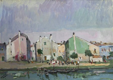 TEONESTO DEABATE<BR>Torino 1898 - 1981<BR>"Cittadina lagunare", 1979