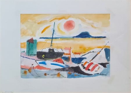 PAOLUCCI ENRICO Genova 1901 - Torino 1999 "Marina con barche"