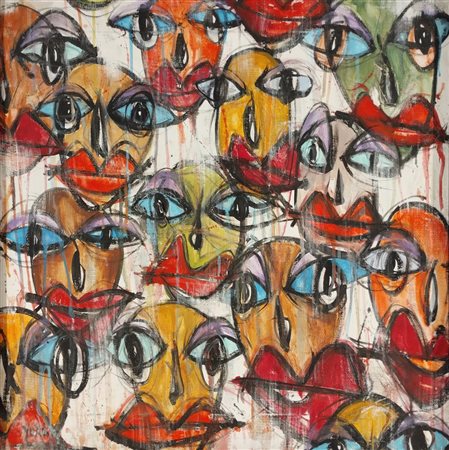 YUX Udine (Ud) 1970 I guardati 2006 Acrilico su tela 70,00x70,00 Firma,...