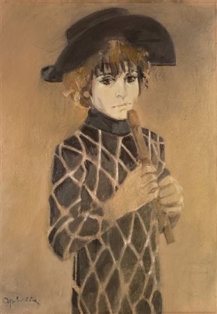 APICELLA MATTEO Cava dei Tirreni (Sa) 1910 Ragazzo con flauto 1970 Olio su...