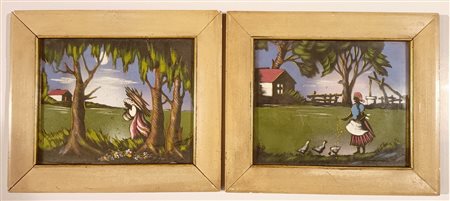 ANONIMO Anonimo (An) Senza titolo Coppia di batik vintage 31,00x55,00 Le...