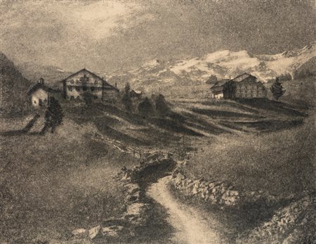 Domenico Riccardo Peretti Griva (1882-1962)  - Baite di Gressoney e il Monte Rosa, 1930s