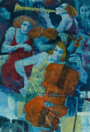 Remo Squillantini (Stia, 1920 - 1996) Concertino 1991 Olio su tavola cm....