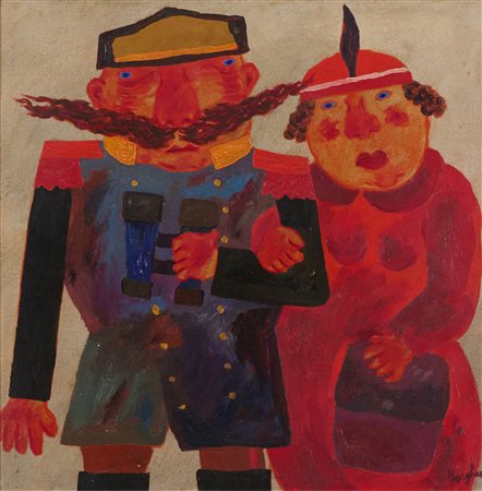 Franz Borghese (Roma, 1941 - Roma, 2005) Ufficiale e signora Olio su tela cm....