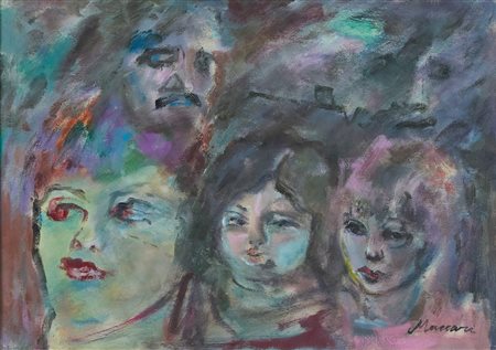 Mino Maccari (Siena, 1898 - Roma, 1989) Volti Olio su tela su tavola cm....