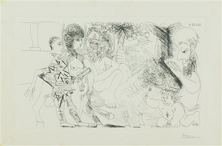 Pablo Picasso (Malaga, 1881 - Mougins, 1973) Vecchio con torcia a cavallo di...