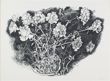 Renato Guttuso (Bagheria (Pa), 1912 - Roma, 1987) Fiori Litografia su carta...