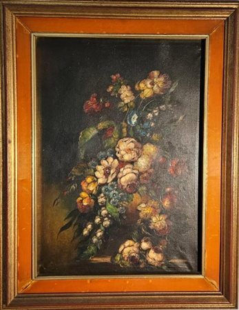 Vaso con fiori Olio su tela 70x50 cm In cornice 89x69 cm