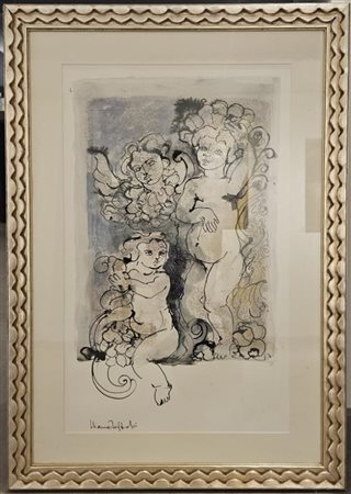 Composizione con putti Tecnica mista su cartone 63x42,5 cm Firmato in basso a...