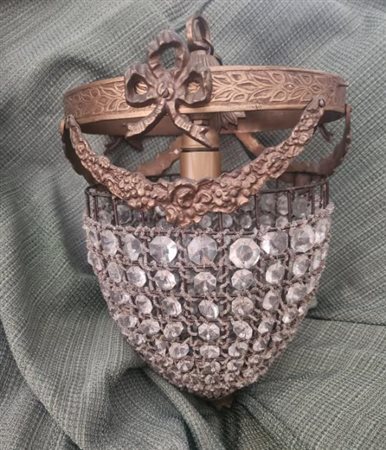 Lampadario in bronzo con prismi di vetro legati a mano, stile impero 40x25 cm