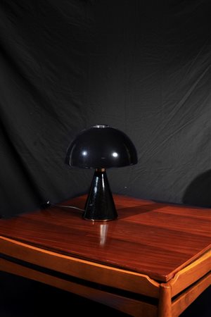 Lampada a fungo in lamierino nero, Anni '80 H 41 cm Diametro totale 30 cm