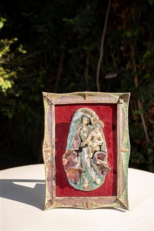 Madonna con bambino, XX secolo 40x29 cm Giuseppe Bonaccorso, ceramica di...