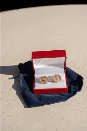 Gemelli con riproduzione di moneta greca- siciliana, XXI secolo Bronzo...