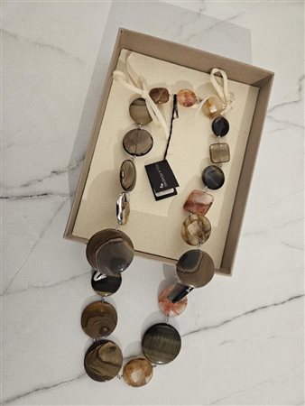 Collana in argento con pietre dure simil occhio di tigre e agata Della Rovere