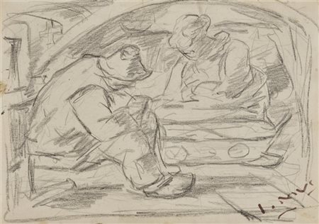 Italo Mus "La veglia" 
carboncino su carta (cm 20x29)
firmato in basso a destra