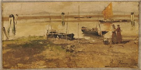 Achille Formis Befani "In laguna" 
olio su tela (cm 30,5x61,5)
firmato in basso